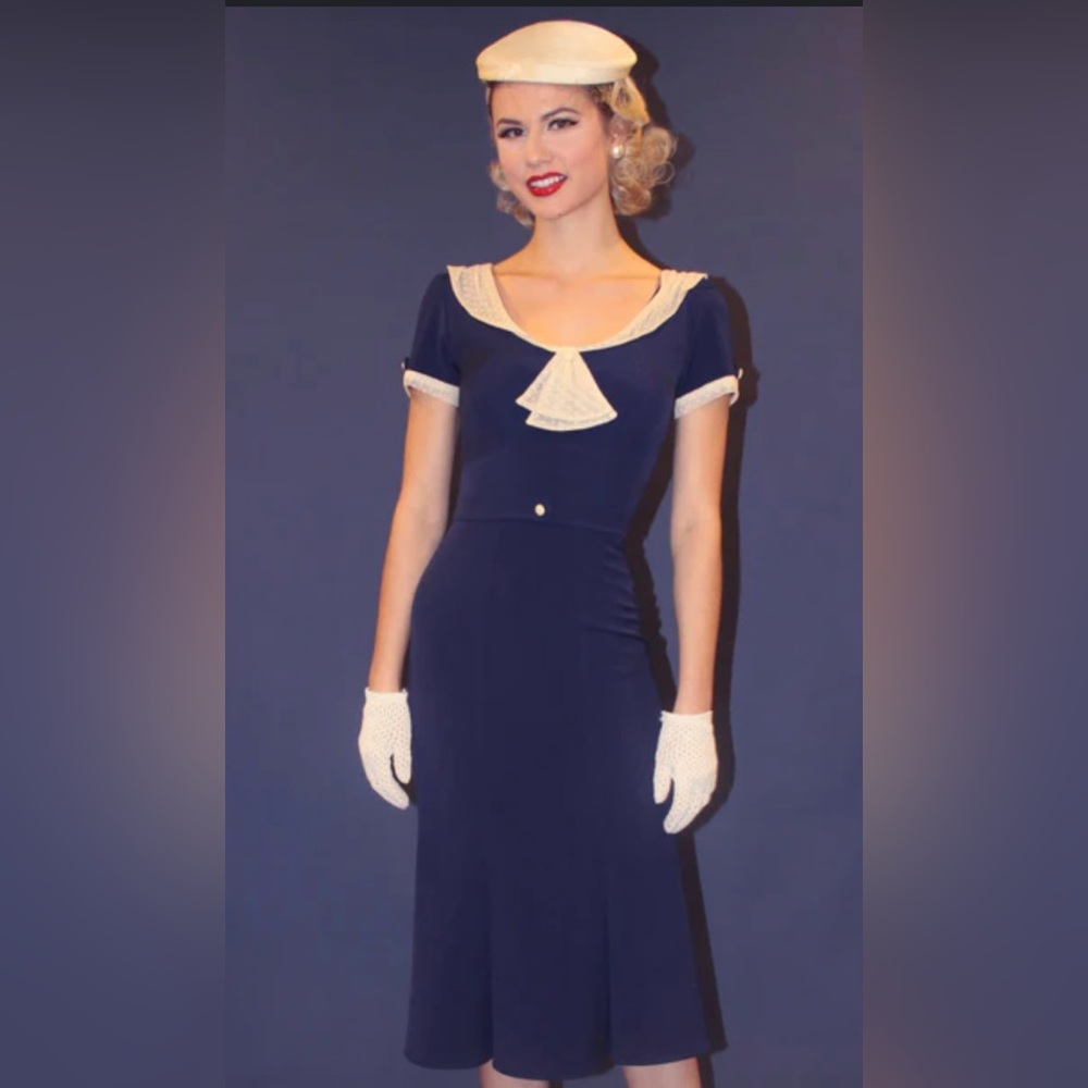 Stop Staring Raeline Navy Blue Vintage 40s Dress